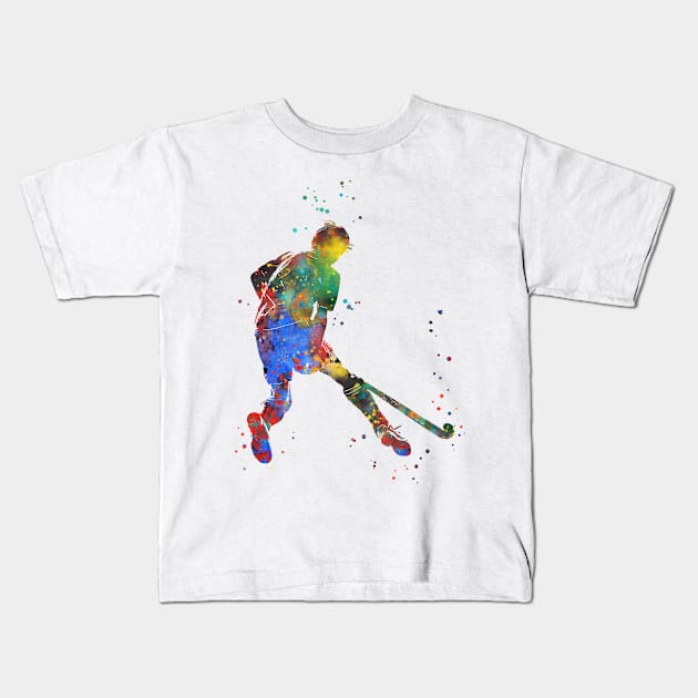 Field Hockey Player Boy Kids T-Shirt by RosaliArt